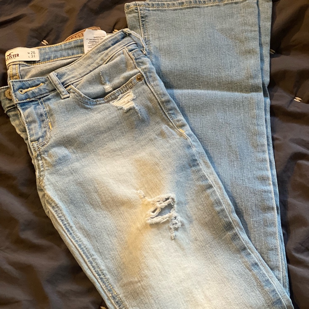 Hollister Blue Straight Leg Jeans Distressed Vintage